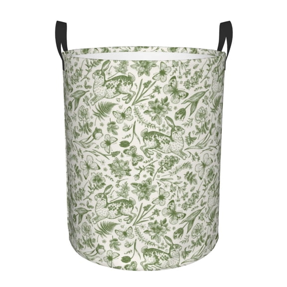 Rateoe Green Rabbit Pattern Round Laundry Hamper Basket, Tall Hamper Basket for Blanket Storage, Nursery Clothes Hamper for Laundry in Bedroom and College Dorm-
