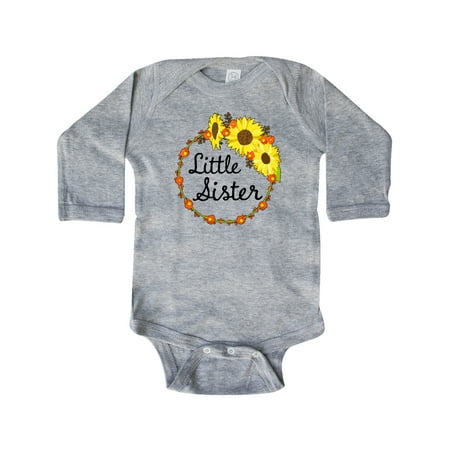 

Inktastic Little Sister Sunflower Wreath Gift Baby Boy or Baby Girl Long Sleeve Bodysuit