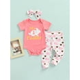 thumbnail image 3 of Kiapeise Newborn Baby Girls Easter Outfits My 1st Easter Romper Bodysuit Heart Bunny Pants Headband 3Pcs Clothes Set, 3 of 9