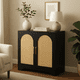 thumbnail image 3 of Sideboard buffet gabinete: credenza con 2 rattan decor doors para almacenamiento, ideal para para coffee bar, wine bar in sala de estar, kitchen, hallway, dining room, y entrada (negra), 3 of 8