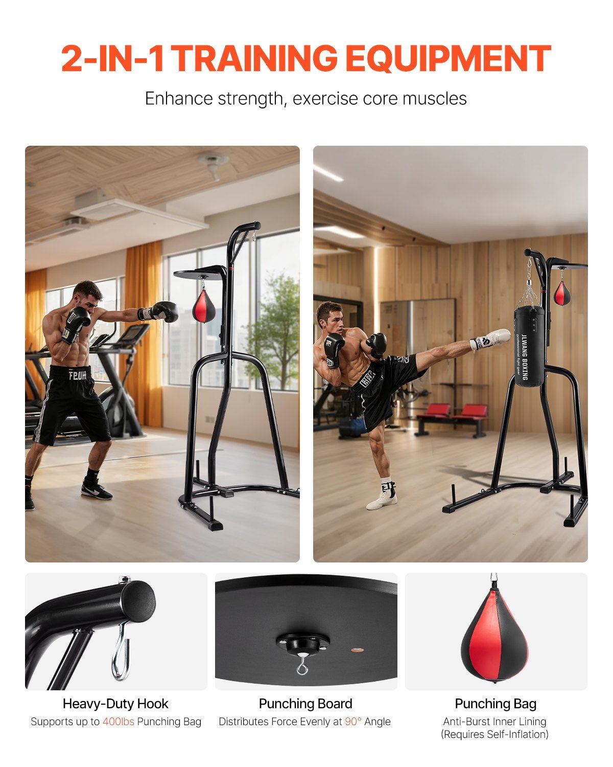 Freestanding 2-in-1 Punching Bag Stand with Adjustable Height, Heavy Duty Steel Construction for Boxing & Speed Bag, 140 lbs Capacity Home Gym Rack