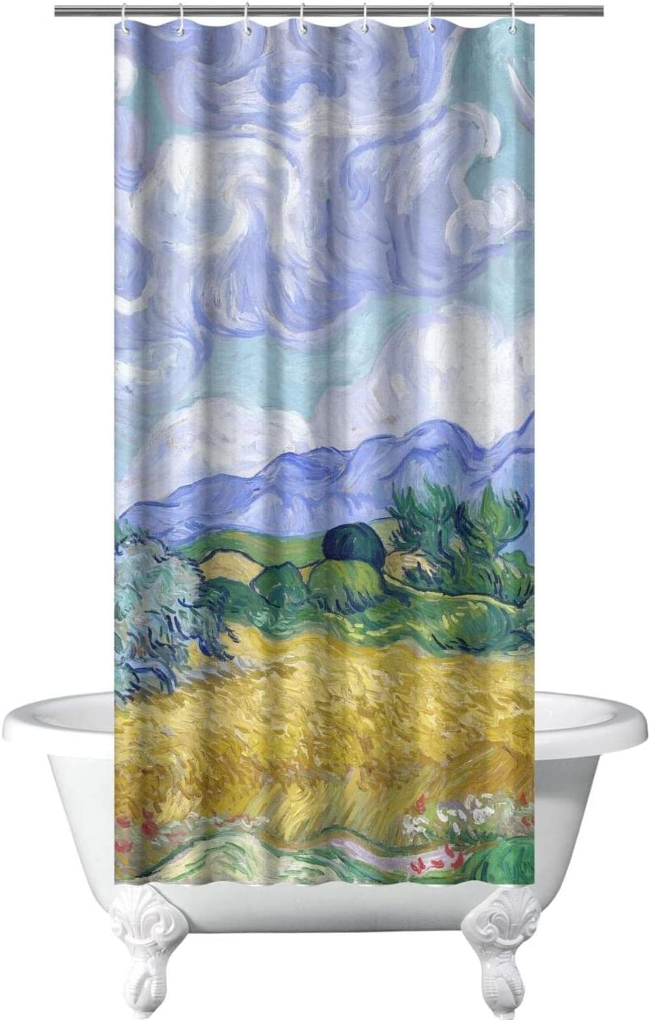 GUUMAA Design Polyester Fabric Wheat Field with Cypresses Shower Curtain with Hooks Water Resistant Bathroom Decoration Cozy Decor