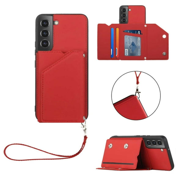 SaniMore Case for Samsung Galaxy A34 5G with Detachable Wrist Strap, [Flip Wallet & Card Slots & Flip Kickstand] PU Leather Wear-resistant Shockproof Anti-fall Luxury Cover, Red