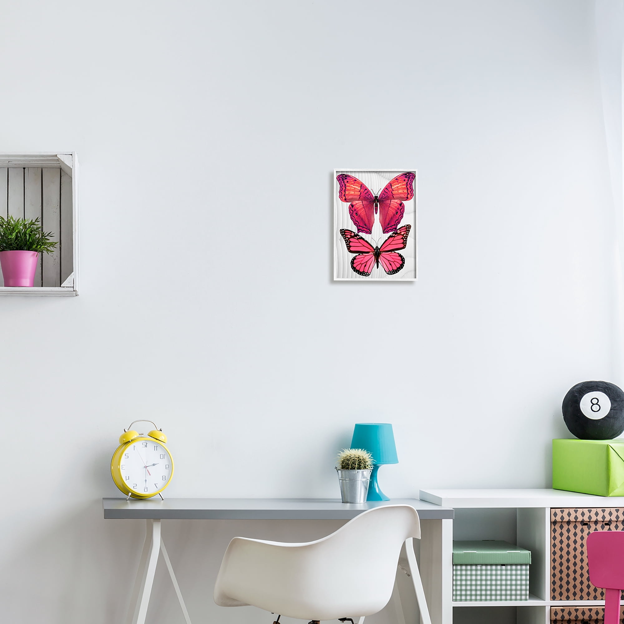 Stupell Industries Modern Pink Butterflies Animals & Insects Painting White Framed Art Print Wall Art, 11 x 14