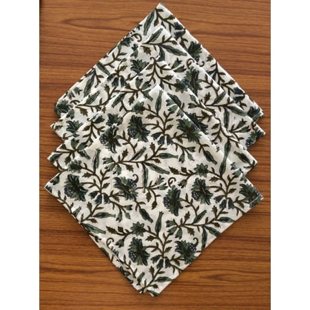 

Army and Juniper Green Peacock Blue Indian Hand Block Floral Printed Pure Cotton Cloth Napkins 9x9 - Cocktail Napkin 20x20 - Dinner Napkins