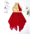thumbnail image 4 of iiniim Kids Girls Halter Metallic Color Block Sleeveless Asymmetrical Praise Lyircal Dance Dress 6-16 Burgundy 8, 4 of 7