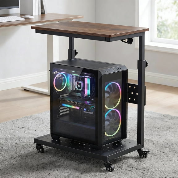 Adjustable Mobile Computer Tower Stand with Wheels - Heavy Duty Under Desk PC Holder - Ideal for Brown