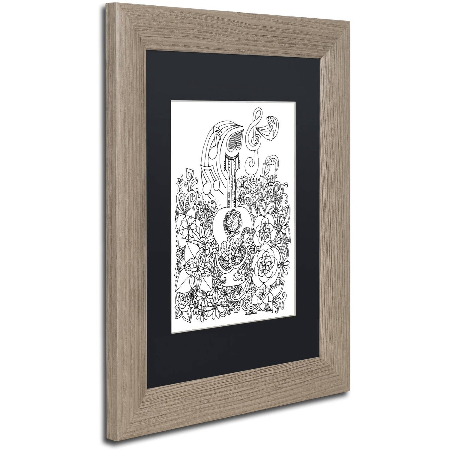 Trademark Fine Art "Guitar Doodle" Canvas Art by KCDoodleArt Black Matte, Birch Frame