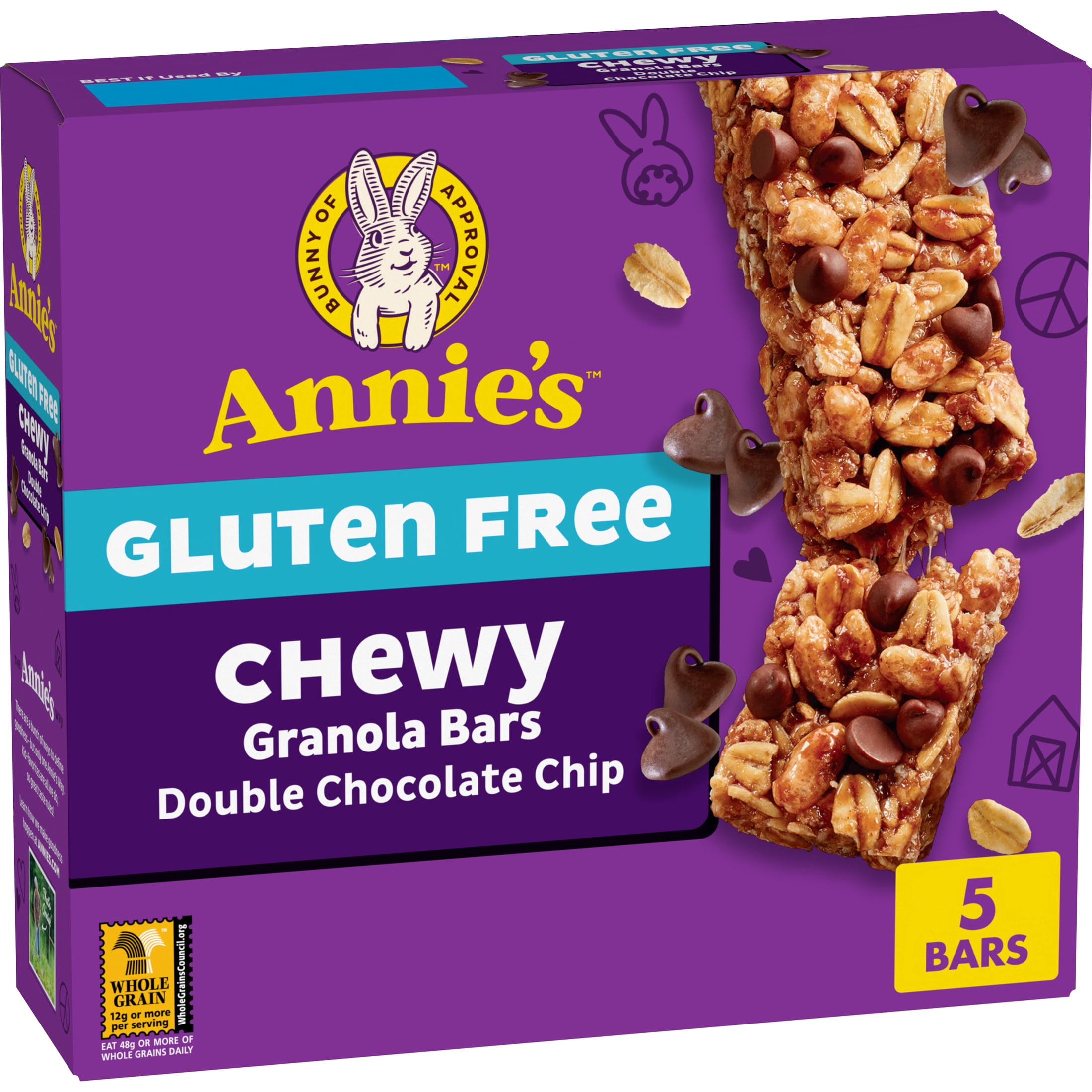 (3 pack) Annie's Gluten Free Chewy Granola Bars, Double Chocolate Chip, 5 Bars, 4.9 oz