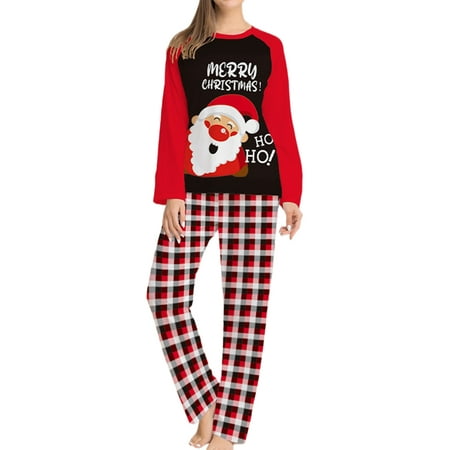 

Grianlook Women Men Kids Straight Leg Long Sleeve Matching Family Pajamas Set Elastic Waist Santa Claus Print Nightwear Christmas Crew Neck Sleepwear Red Child 3-4
