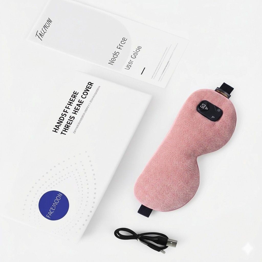 FACEMOON Heated Eye Mask Cordless Rechargeable Warm Comfort for Eye Relaxation Natural Flaxseed Moist Heat Sleep Aid Pink