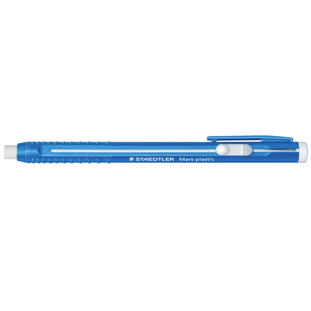 STAEDTLER 6-Pack Mars Plastic Eraser Pen with Refillable Holder, German-Made Eraser for Pencils, Smudge-Free & Tear-Free Precision, Retractable Design with Clip, Blue, 6 Count