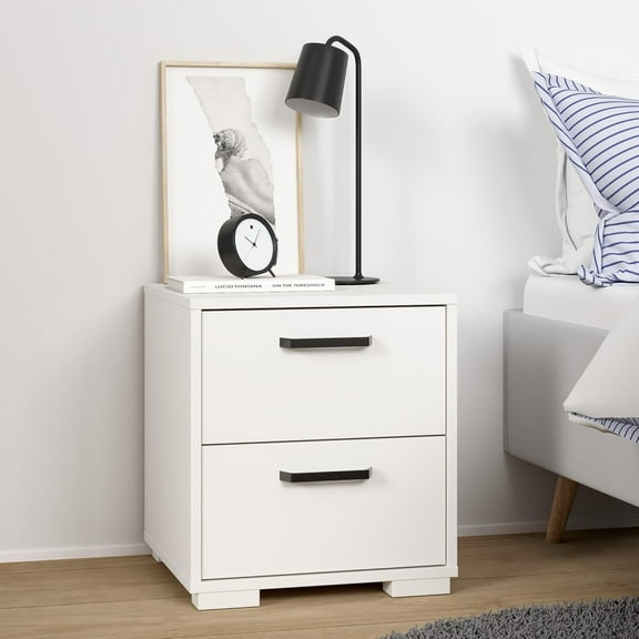 Sofia 2-Drawer Bedroom Nightstand in White, 15.8" W x 15.6" D x 17.4" H