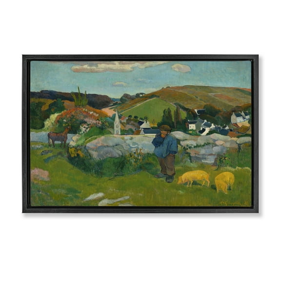 Stupell Industries Classic Gauguin Swineherd Landscape & Nature Painting Black Floater Framed Canvas Art Print Wall Art, 25 x 17