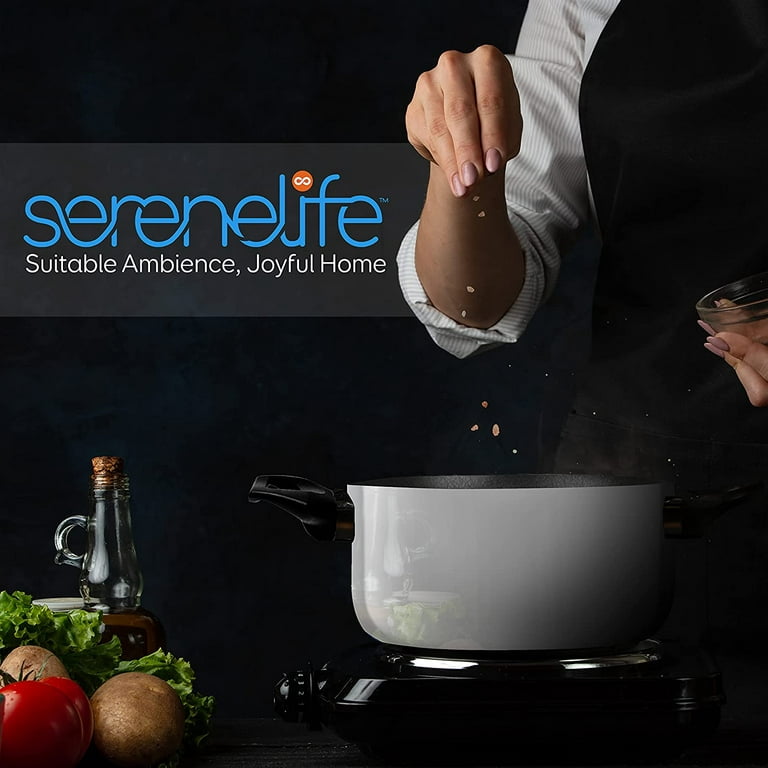 Serenelife 11 Piece Kitchenware Pots & Pans Set – Basic Kitchen Cookware, Black  Non-stick Coating Inside, Heat Resistant Lacquer (black) : Target