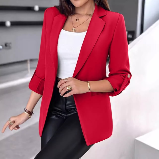 LOVZFMLL Jackets for Women's Solid Color Long Sleeved Buttonless Suit Jacket