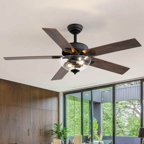 ALKAFY 52 inch Classic Industrial Ceiling Fan - Light & Remote, 6 Speeds for Living Room, Bedroom, Office, Dining Room