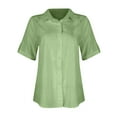 thumbnail image 3 of Button Down Shirt Women Cotton Short Sleeve Blouses V Neck Collared Button Up Summer Beach Tops Green M, 3 of 5