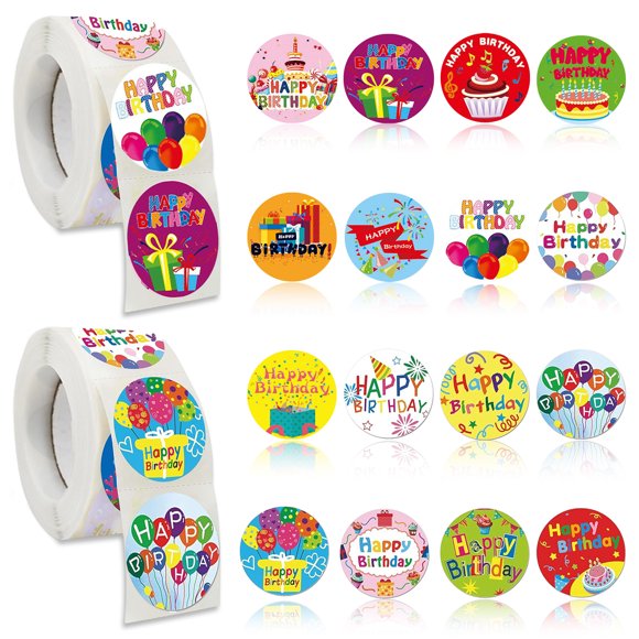 1000 stickers/2 rolled birthday happy stickers