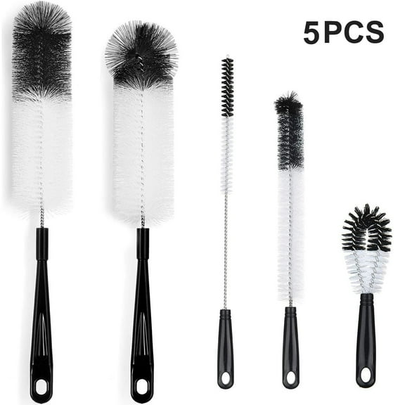 Semfri 5-Pack Bottle Cleaning Brush Set Long Handle Bottle Cleaner for Washing Narrow Wine Beer Bottle Sports Water Cups Thermos Feeder Kettle Spout and Lid Cleanser Brushes
