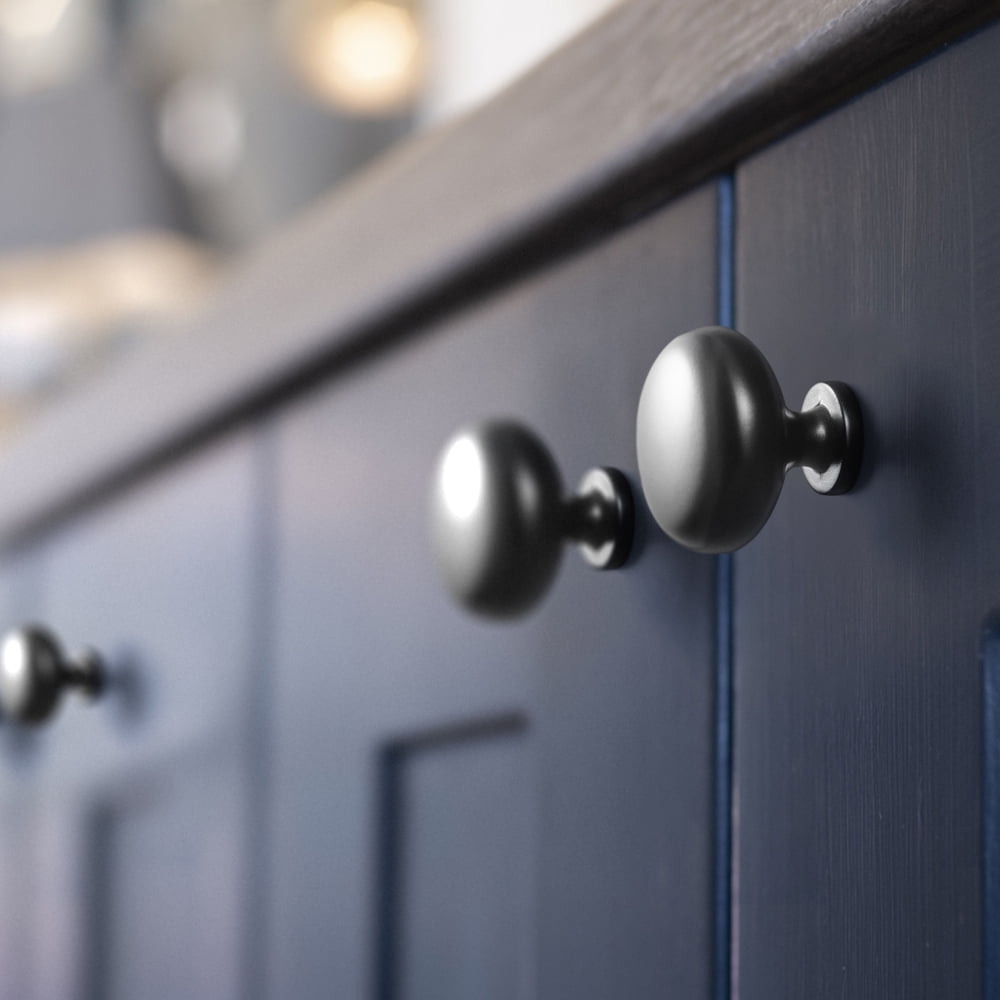 Goo-Ki Set of 6 Elegant Matte Black Cabinet Knobs - Classic Round Kitchen Hardware, Contemporary Drawer Pulls Sleek Dresser Handles