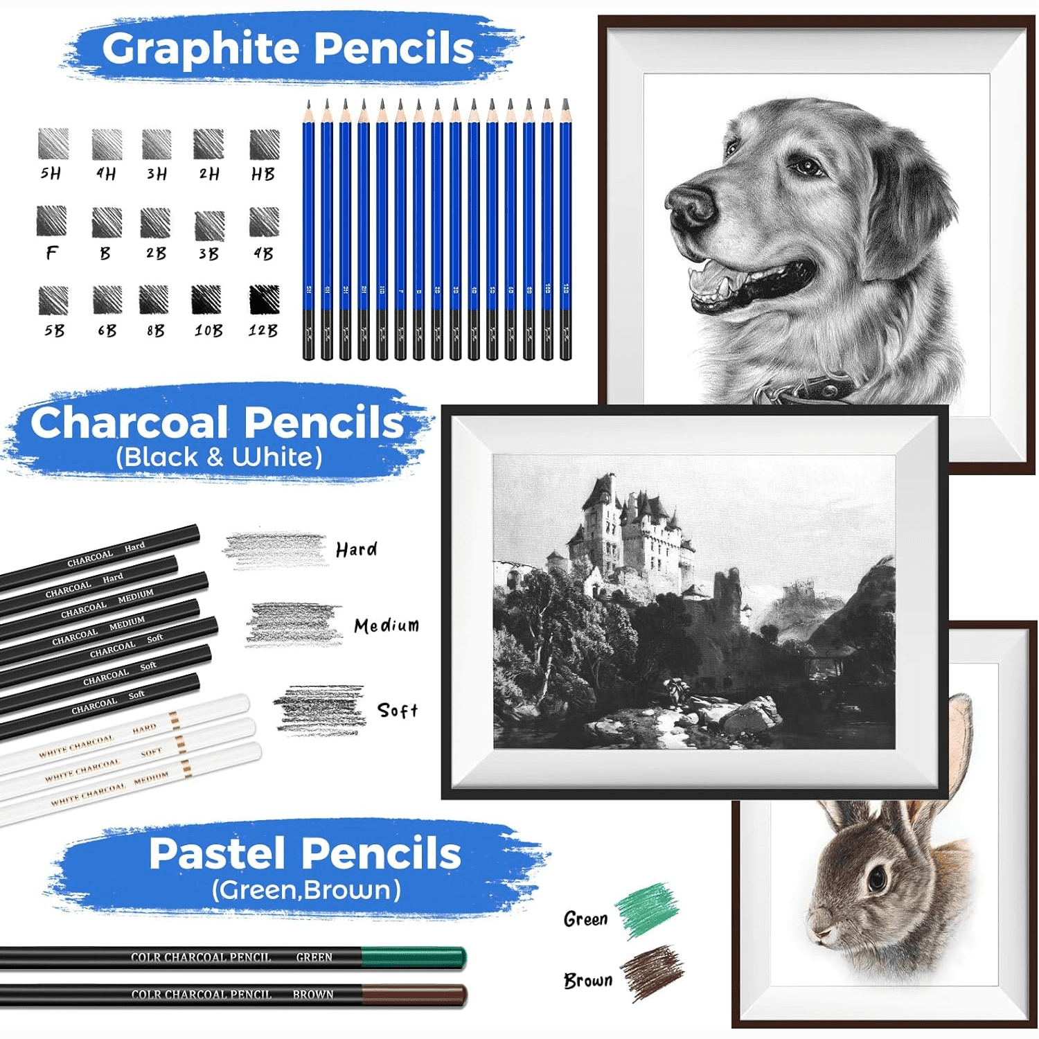 106 PCS Drawing Set Sketching Kit, Pro Art Supplies for Artists Adults Kids Beginners(Black)