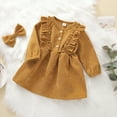thumbnail image 4 of Mercatoo Toddler Baby Kids Girls Solid Color Long-Sleeved Ruffle 𝐁otton Dress Princess Dress With Hairband Set Girls Dresses, 4 of 9