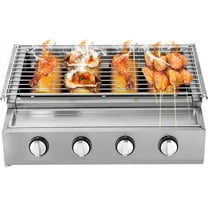4-Burner Tabletop Gas Grill Commercial Smokeless Grill Stainless Steel Gas Grills Countertop Portable Outdoor Indoor BBQ Grill for Patio Garden Party Barbecue, Silver