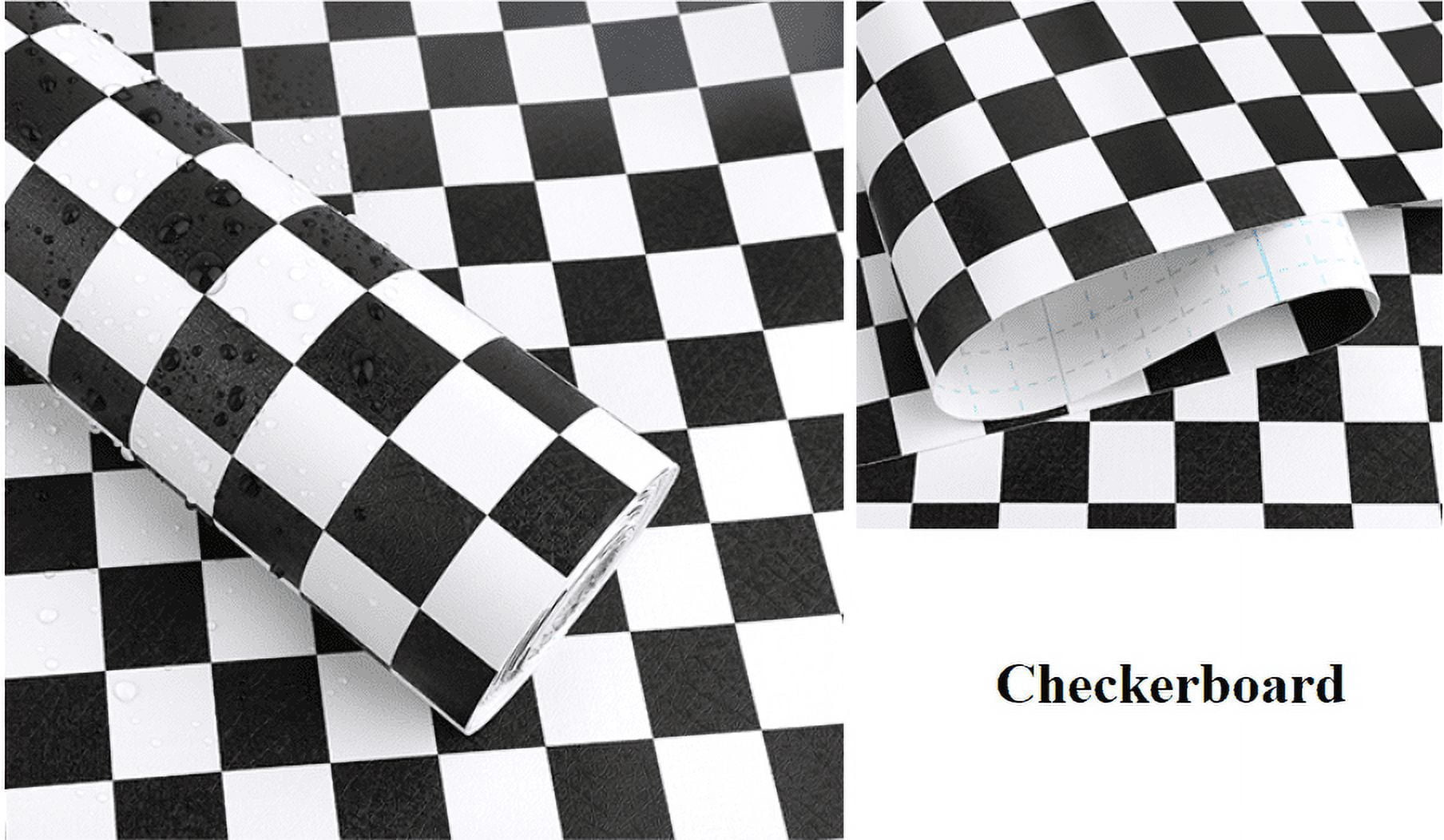 Peel and Stick Wallpaper, 17.7in x 32.8ft, Black and White Checkerboard
