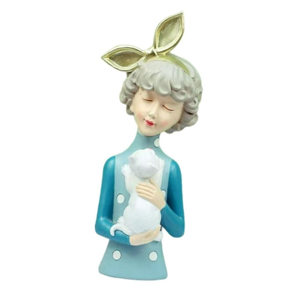 Busto de niña moderna, estatua artesanal de resina, figura decorativa para TV en el hogar. Azul