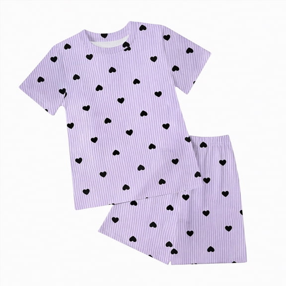 TOWED22 Infant Summer Clothes 2 Piece Sets Print Shirt Tee Elastic Waist Shorts Casual Outfits Toddler Girl Clothing(Purple,6-7 Y)