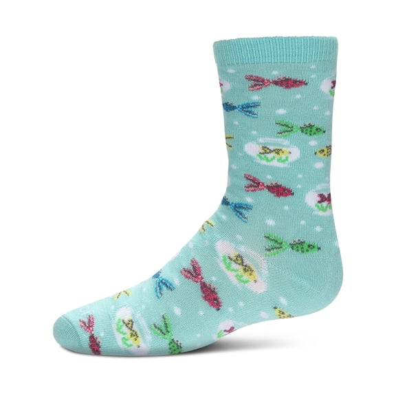 MeMoi Kids' Goldfish Rayon From Bamboo Crew Socks, 7-8, Aqua