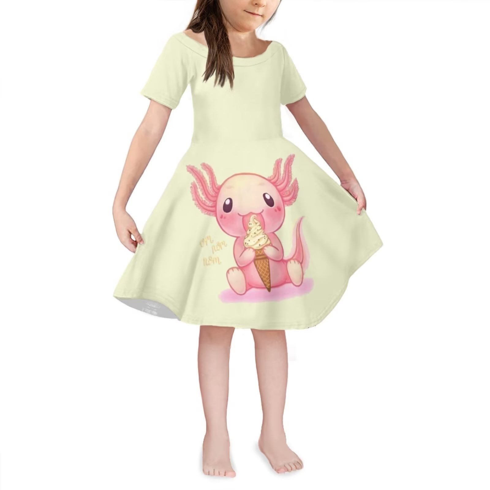 FKELYI Cream Axolotl Girls Dresses Pink Leisure Little Girls Dress Up