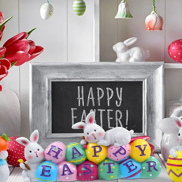 Birdeem Easter Decorations,Resin Bunny Figurine with Floral Accents,Hand-Painted Tabletop Centerpiece for Holiday Home Decor and Party Ornament