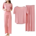 thumbnail image 2 of Summer Sets for Women Short Sleeve 2 Piece Outfits Casual Loose Pullover Tops & Wide Leg Pants Tracksuit New Sleepwear, 2 of 6