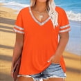 thumbnail image 2 of Lorytime Plus Size Shirts for Women Short Sleeve Shirt V Neck Summer Tee Loose Casual Color Block Outfit Orange 5XL, 2 of 5