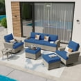 thumbnail image 4 of XIZZI 8 Pieces Outdoor Patio Furniture All Weather Rattan Conversation Set High Back Seating Set Modular Outside Sectional Sofa with Swivel Rocking Chairs for Porch,Navy Blue, 4 of 9