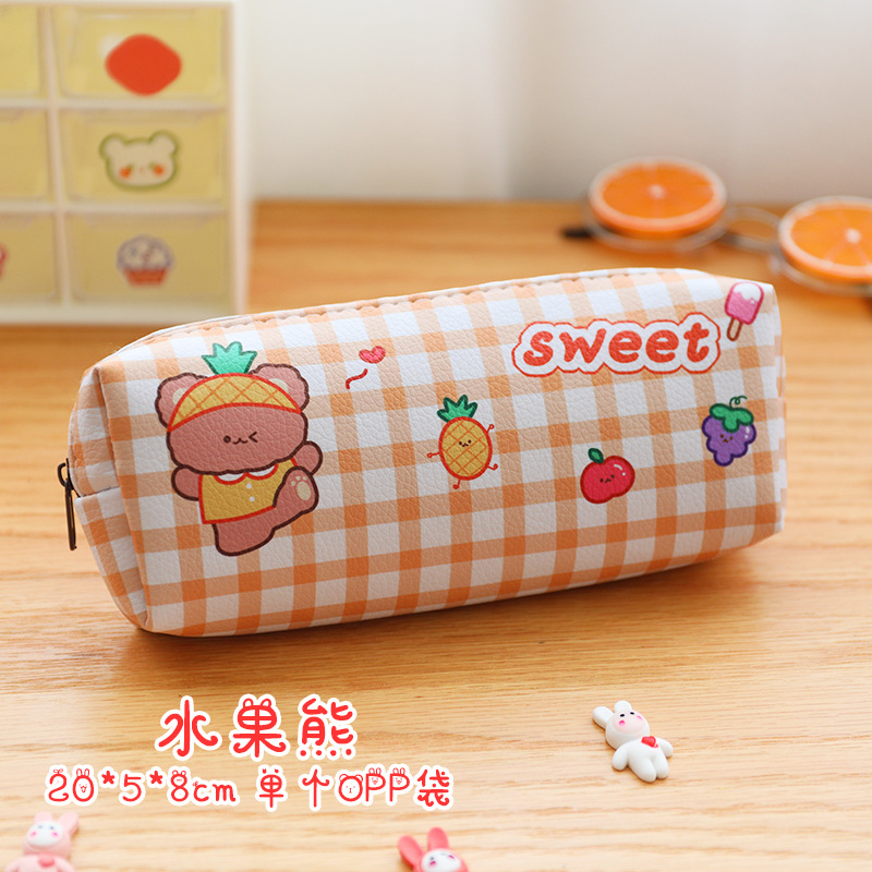 Kawaii Cherry Coffee Bear Pencil Pouch Large Capacity Canvas