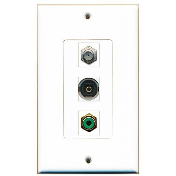 RiteAV - 1 Port RCA Green and 1 Port Coax Cable TV- F-Type and 1 Port Toslink Decorative Wall Plate Decorative