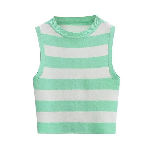 Dealovy Tank Tops for Women Summer Ribbed Knit Crop Going out Tops Fitted Striped Sleeveless Crew Neck Tees