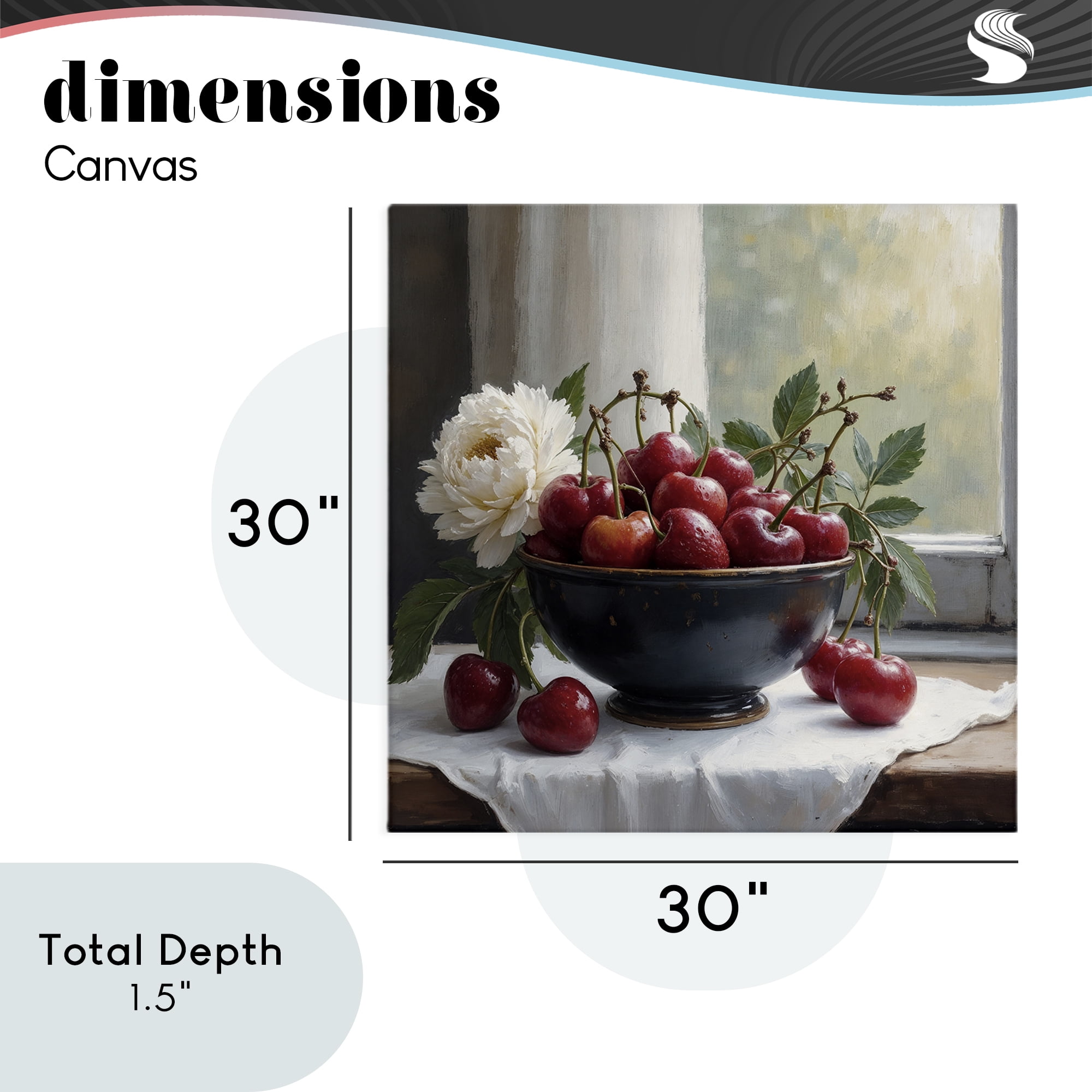 Cherry & Blossom Still Life Canvas Wall Art, design by Lettered and Lined