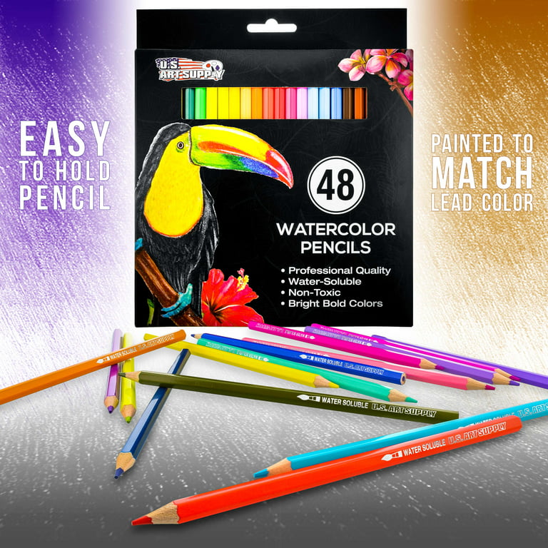 U.S. Art Supply 48 Piece Watercolor Artist Grade Water Soluble Colored Pencil