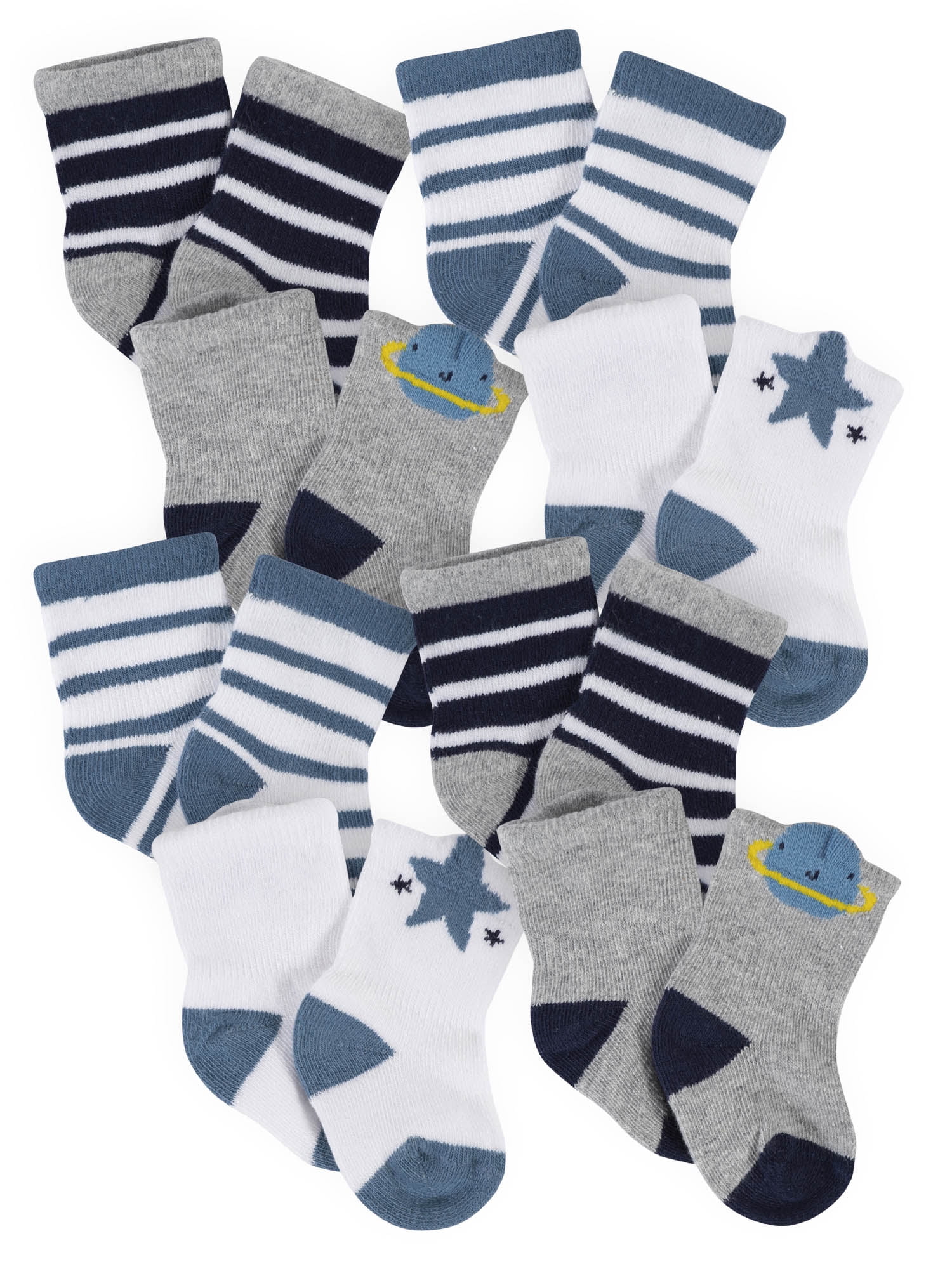 White Gerber Baby 8-Pair Organic Wiggle-Proof Sock 6-9 Months 