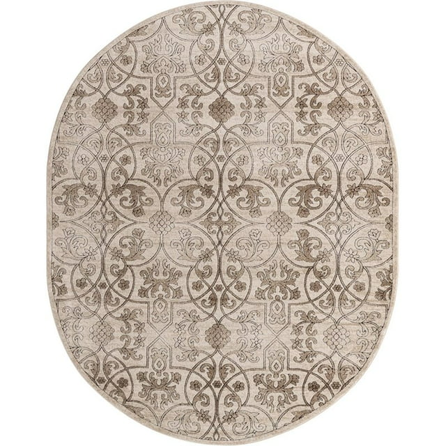 Unique Loom Rushmore Tone-on-Tone Intricate Rug 7' 10 x 10' Oval Tan/Beige