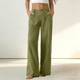 thumbnail image 2 of aohooy Wide Leg High Waist Pants Women Summer Casual Button Up Palazzo Work Pant Beach Vacation Comfort Trousers with Pockets Green,L, 2 of 8