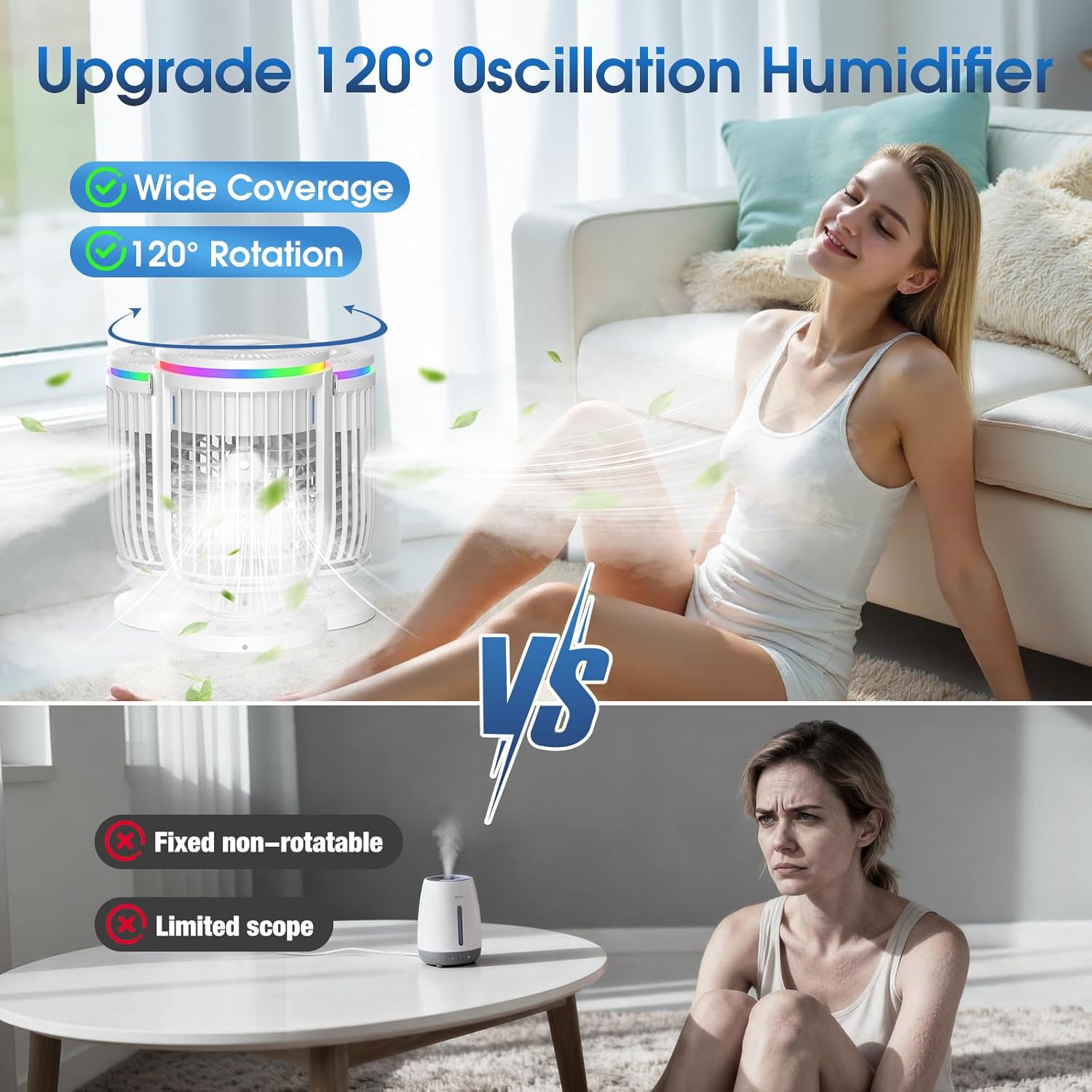 Humidifiers for Bedroom,with Large Tank, Easy to Clean & Fill,Ultra-Quiet (30dB) Supersized Cool Mist Air Humidifier for Baby Nursery, Plants, Office, 7-Color Ambient Nightlight