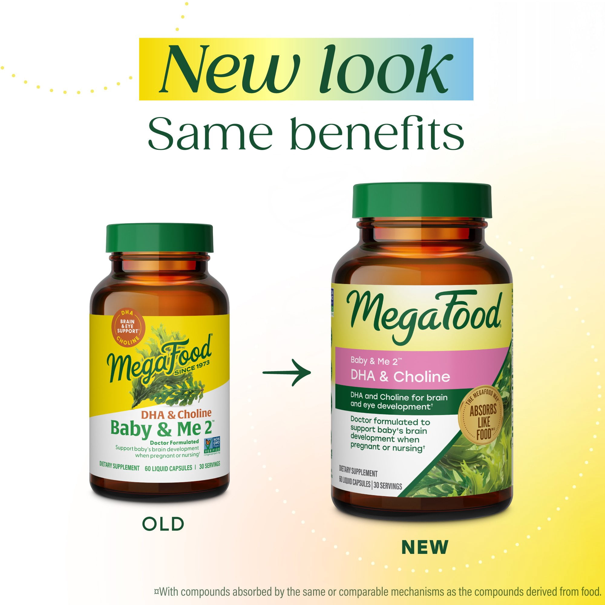 MegaFood Baby & Me 2 Prenatal Vitamins for Women, DHA & Choline Supplements, Liquid DHA and Choline for Baby's Brain and Eye Development During Pregnancy, Vegan, 60 Capsules (30 Servings)