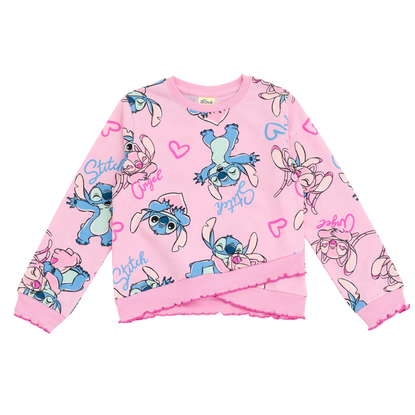 Disney Lilo & Stitch Angel Fleece Pullover Crossover Sweatshirt and Pants Outfit Set Toddler to Big Kid