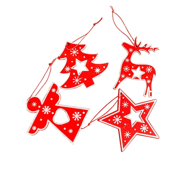 Tema navideño decoración colgante de madera oficina en casa hotel rama de árbol colgante piezas de madera artesanía, rojo 4 Piezas sidaley HA001101-01B