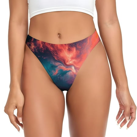 Qokaie Cosmic Paint Swirl Printed Women s Cotton Thong Underwear  Sexy Breathable Panties G-string-XX-Large
